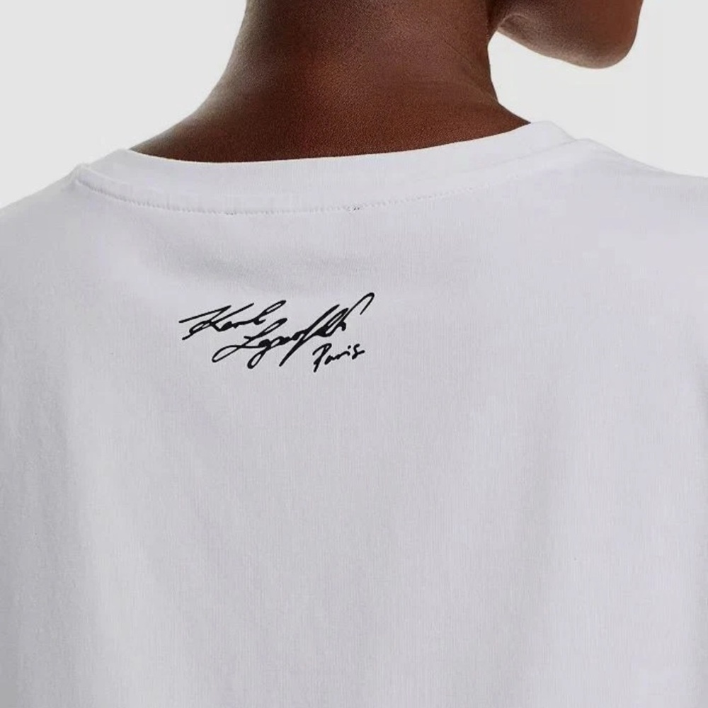 Karl‎ Lagerfeld White Graphic Tee with Bonjour Print, size Medium NWT - Picture 5 of 7